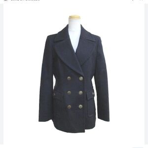 Burberry London Navy Wool/Cashmere Double Breasted Slim PeaCoat Sz US-4​​​​